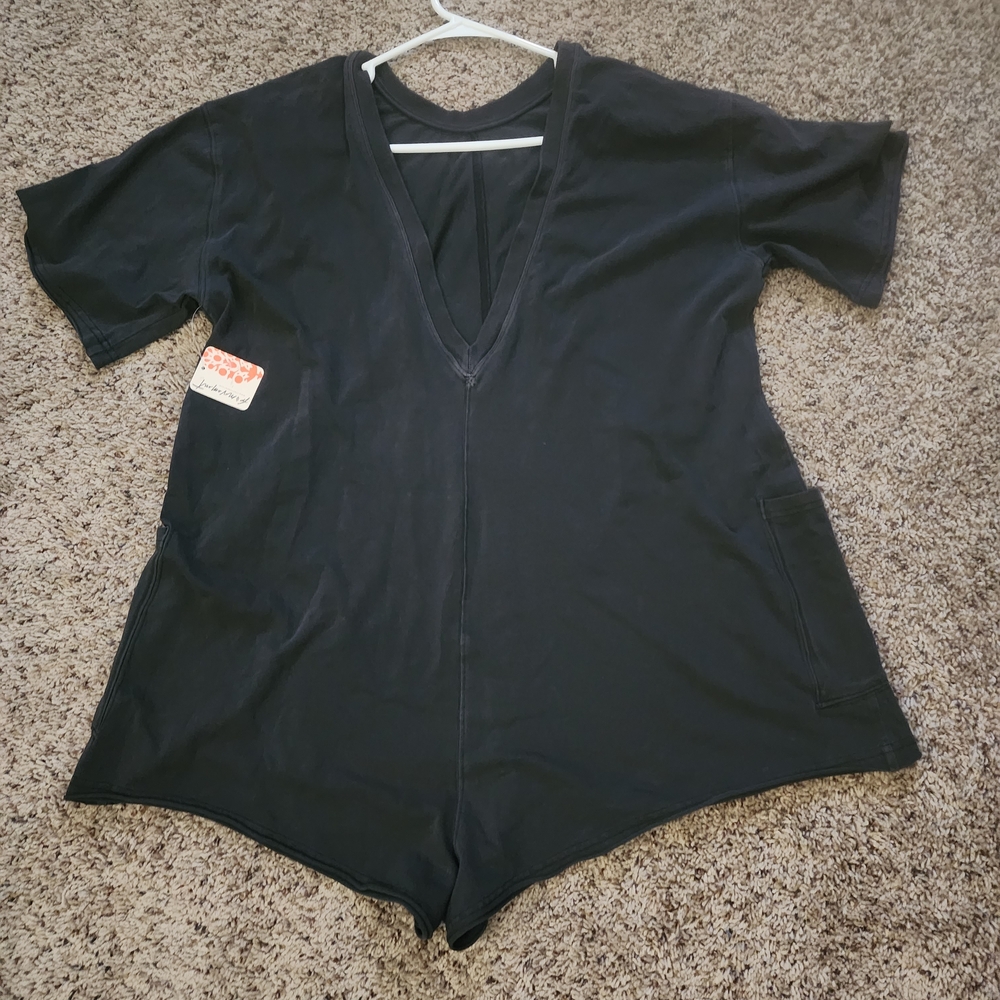 Free People Charcoal V-Neck Romper